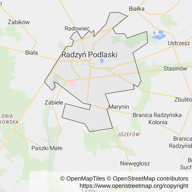 Mapa z zaznaczonym Radzyniu Podlaskim