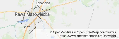 Mapa z zaznaczoną Rawie Mazowieckiej