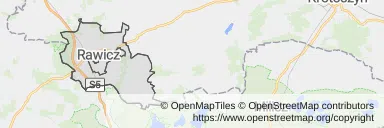 Mapa z zaznaczonym Rawiczem