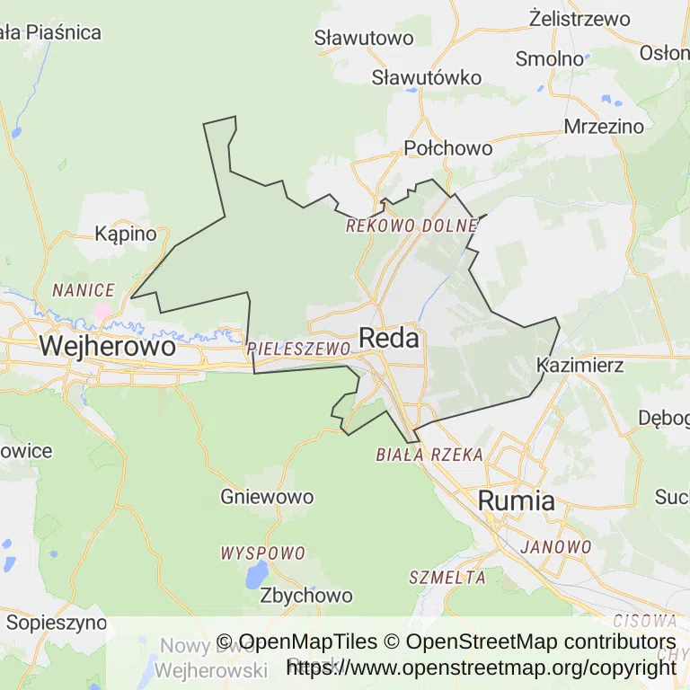Mapa z zaznaczoną Redzem