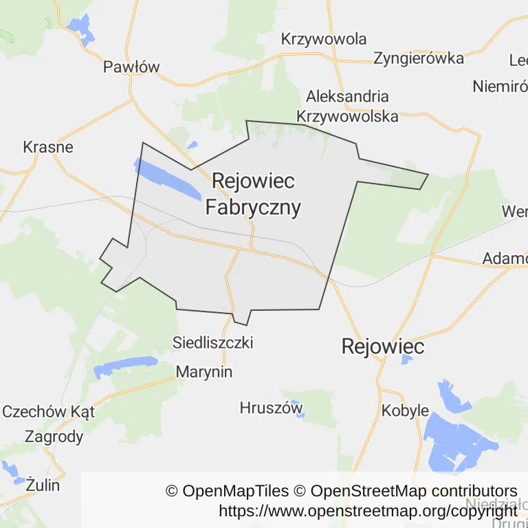 Mapa z zaznaczonym Rejowcu Fabrycznym