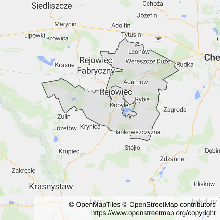Mapa z zaznaczonym Rejowcu
