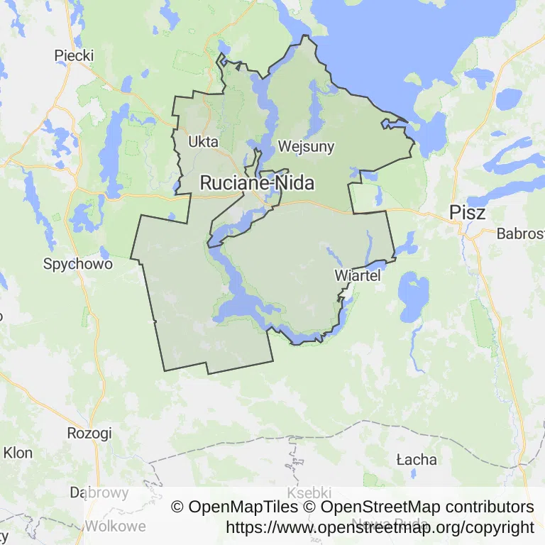 Mapa z zaznaczoną Rucianem-Nidzem