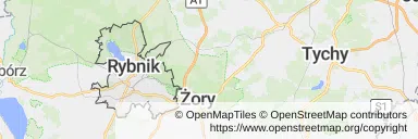 Mapa z zaznaczonym Rybnikiem