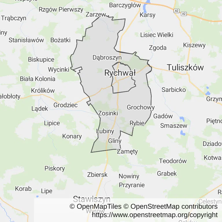 Mapa z zaznaczonym Rychwale