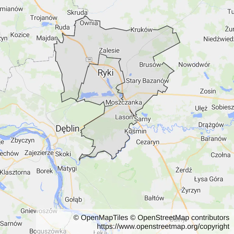 Mapa z zaznaczonym Rykami