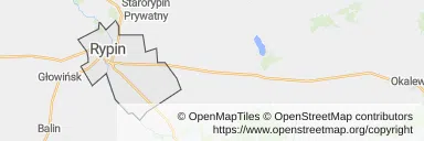 Mapa z zaznaczonym Rypinem