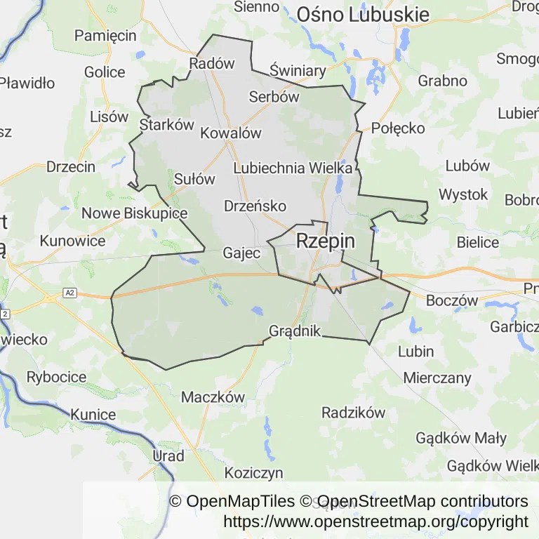 Mapa z zaznaczonym Rzepinem
