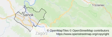 Mapa z zaznaczonym Sanokiem