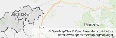 Mapa z zaznaczonym Sędziszowem