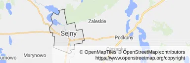 Mapa z zaznaczonym Sejnami