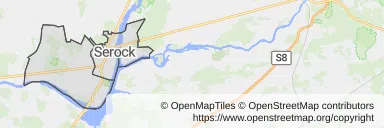 Mapa z zaznaczonym Serockiem