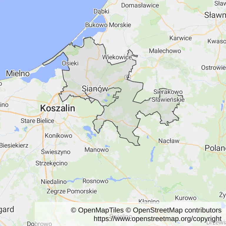 Mapa z zaznaczonym Sianowem