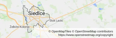 Mapa z zaznaczonymi Siedlcami