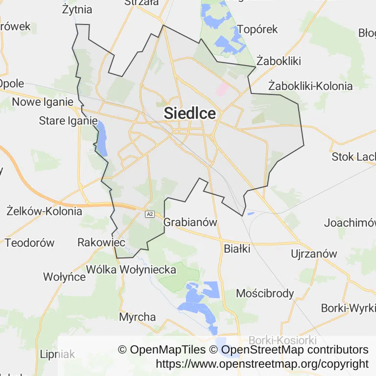 Mapa z zaznaczonymi Siedlcami
