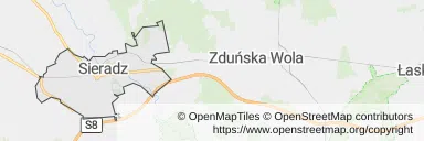 Mapa z zaznaczonym Sieradzem