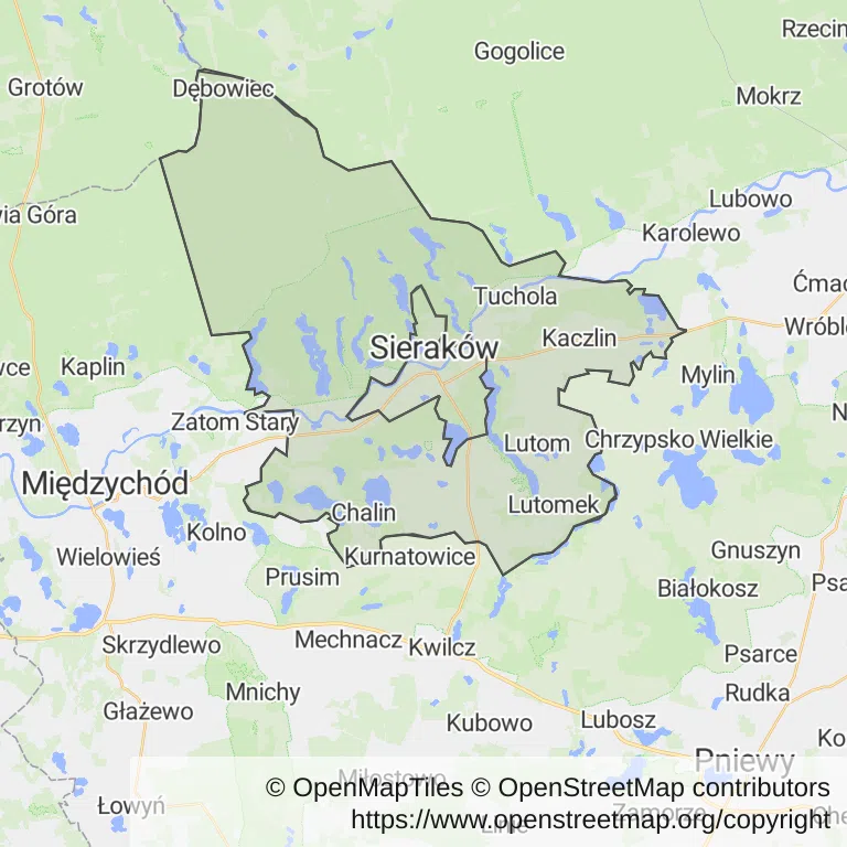 Mapa z zaznaczonym Sierakowem