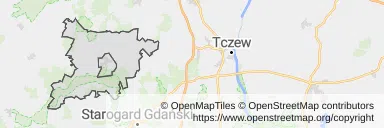 Mapa z zaznaczonym Skarszewami