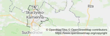 Mapa z zaznaczoną Skarżysku-Kamiennej