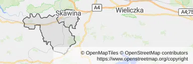 Mapa z zaznaczoną Skawinem