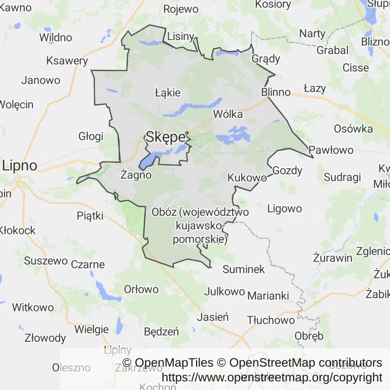 Mapa z zaznaczonym Skępem
