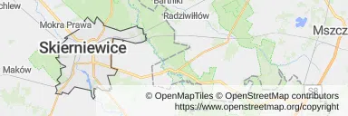 Mapa z zaznaczonymi Skierniewicami