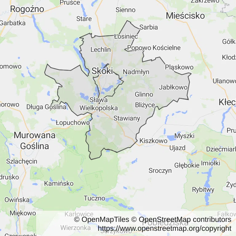 Mapa z zaznaczonym Skokami