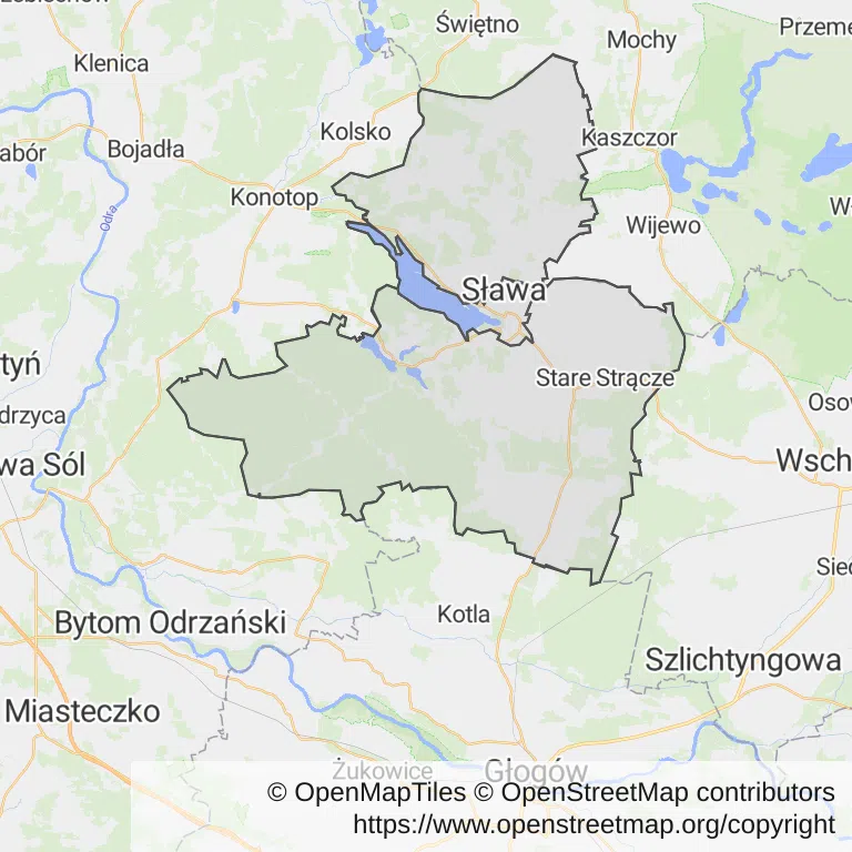 Mapa z zaznaczoną Sławem