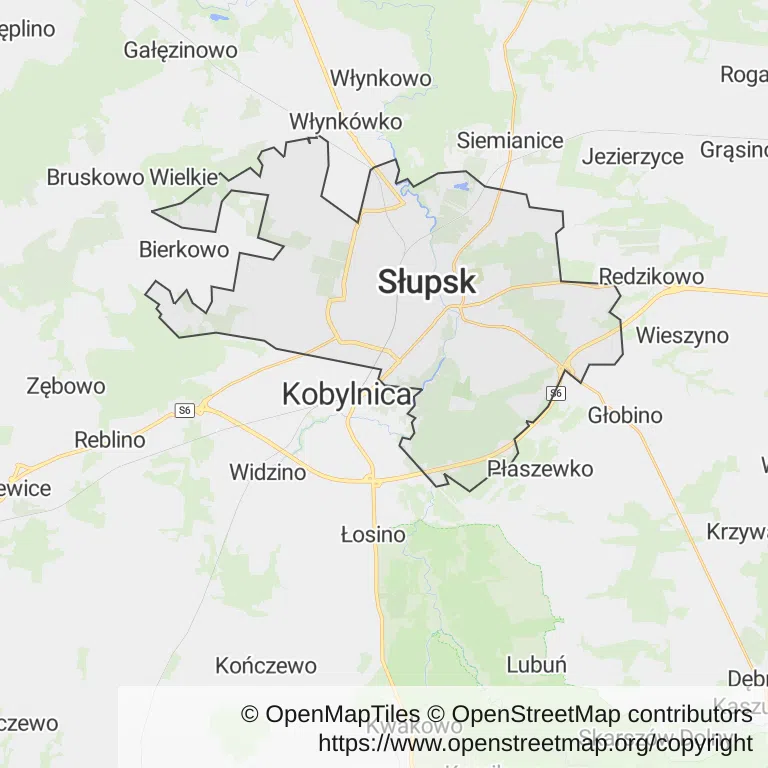 Mapa z zaznaczonym Słupskiem