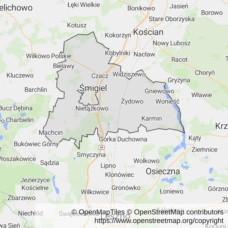Mapa z zaznaczonym Śmiglu