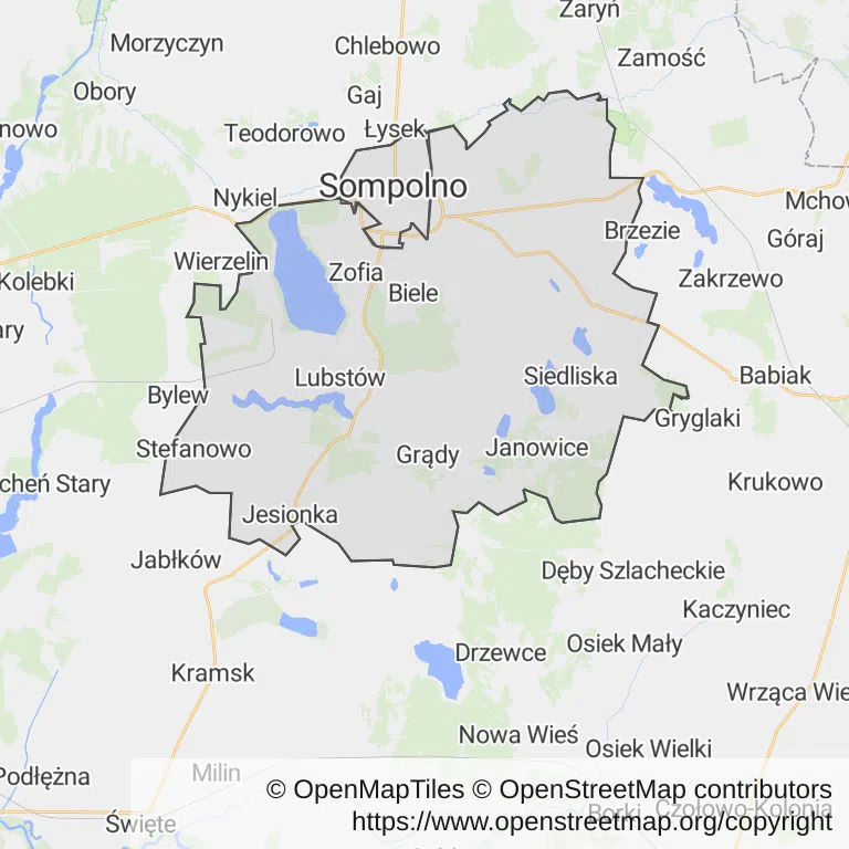 Mapa z zaznaczonym Sompolnem
