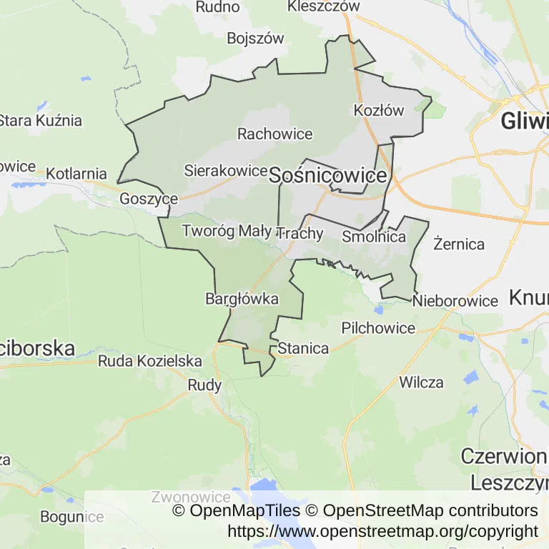 Mapa z zaznaczonymi Sośnicowicami