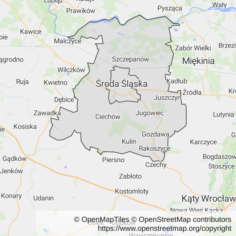 Mapa z zaznaczoną Środzie Śląskiej