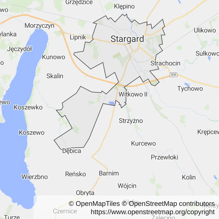 Mapa z zaznaczonym Stargardzem