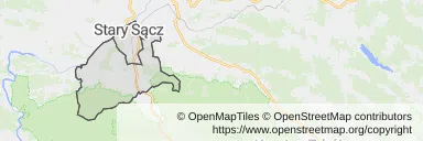 Mapa z zaznaczonym Starym Sączem