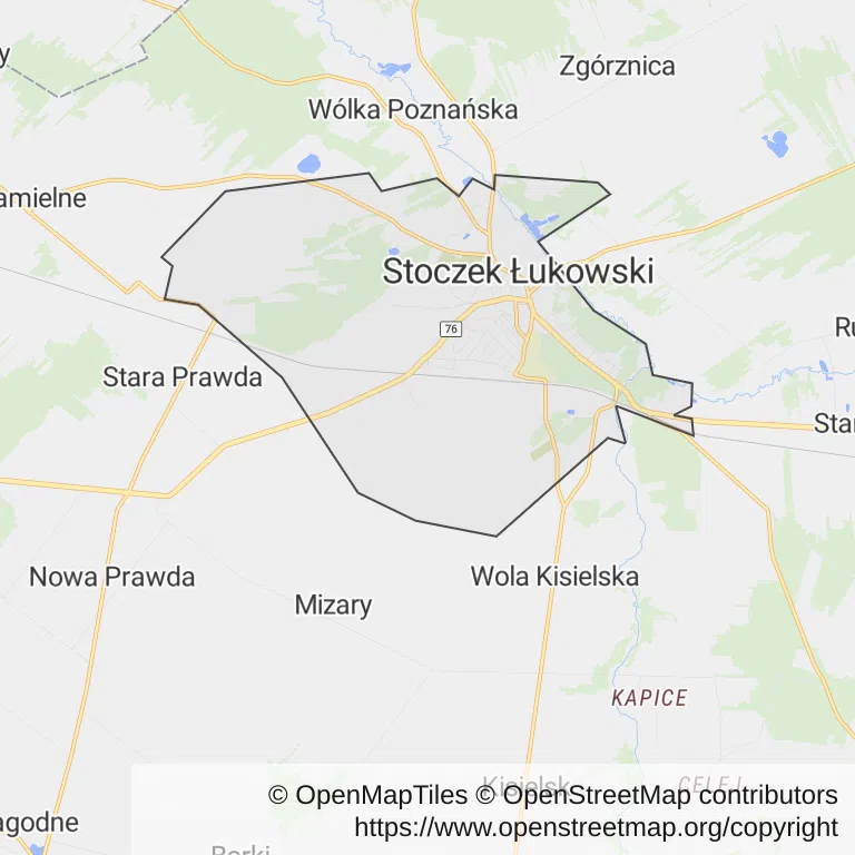 Mapa z zaznaczonym Stoczku Łukowskim