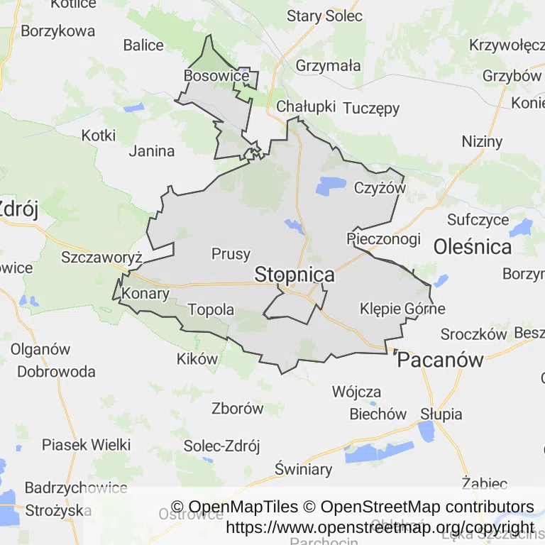 Mapa z zaznaczonym Stopnicy