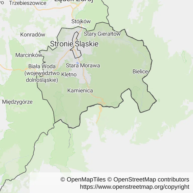 Mapa z zaznaczonym Stroniu Śląskim