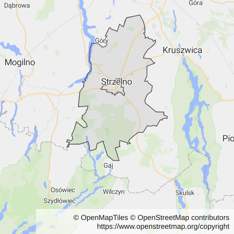 Mapa z zaznaczonym Strzelnem