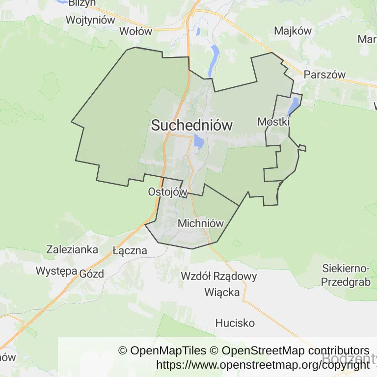Mapa z zaznaczonym Suchedniowem