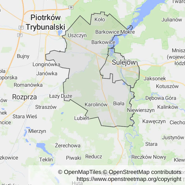 Mapa z zaznaczonym Sulejowem
