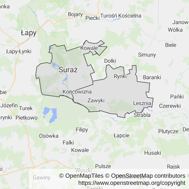 Mapa z zaznaczonym Surażu