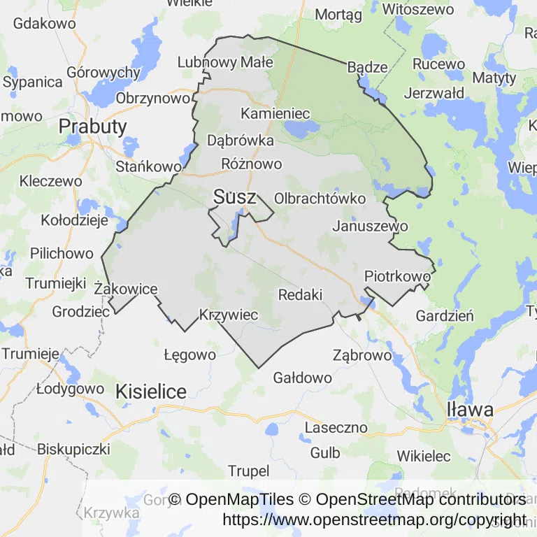 Mapa z zaznaczonym Suszem