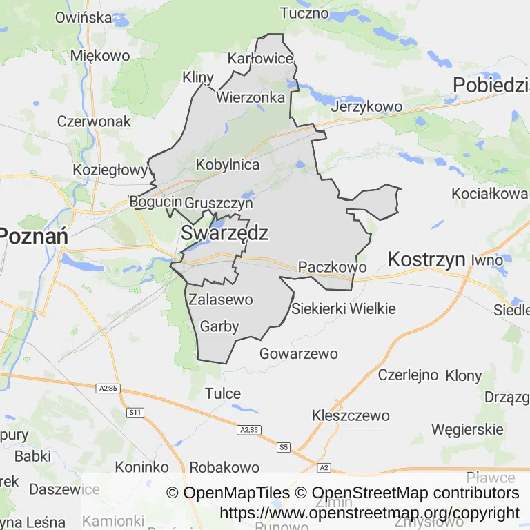 Mapa z zaznaczonym Swarzędzem