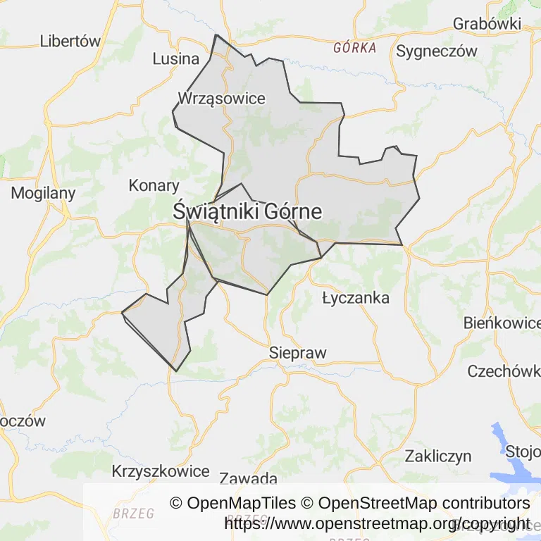 Mapa z zaznaczonym Świątnikach Górnych