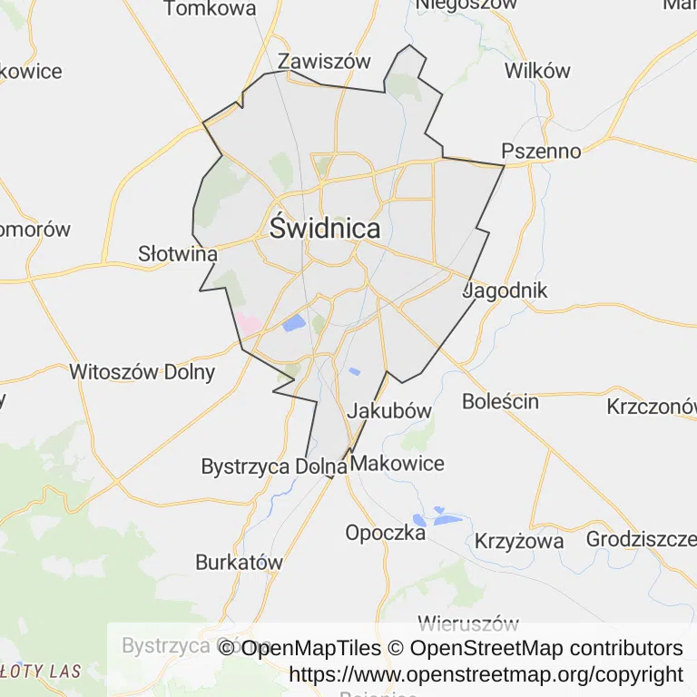 Mapa z zaznaczonym Świdnicy