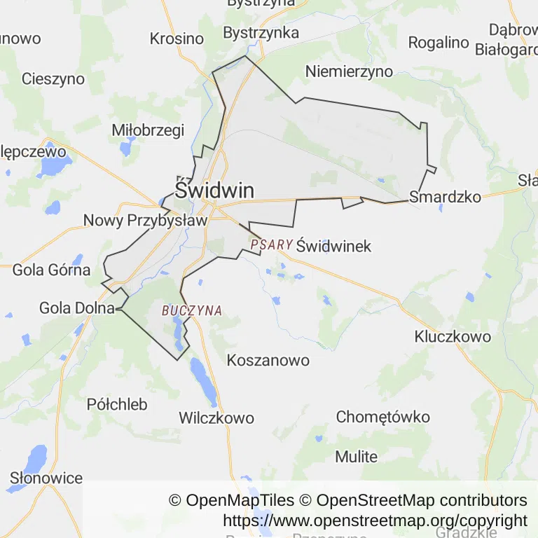 Mapa z zaznaczonym Świdwinem