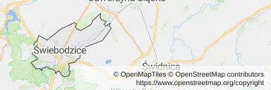Mapa z zaznaczonymi Świebodzicami