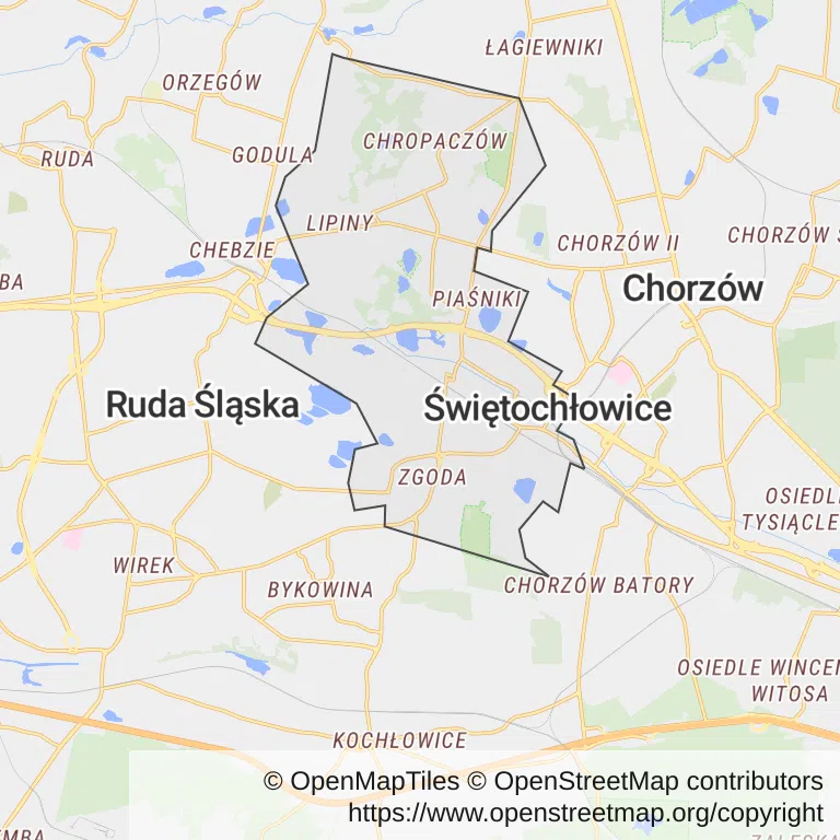Mapa z zaznaczonymi Świętochłowicami