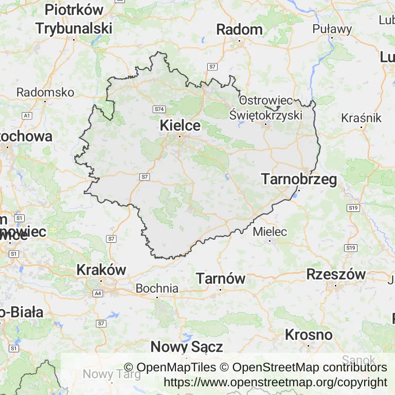 Rezonans magnetyczny na NFZ — Mapa z zaznaczonym województwem świętokrzyskim